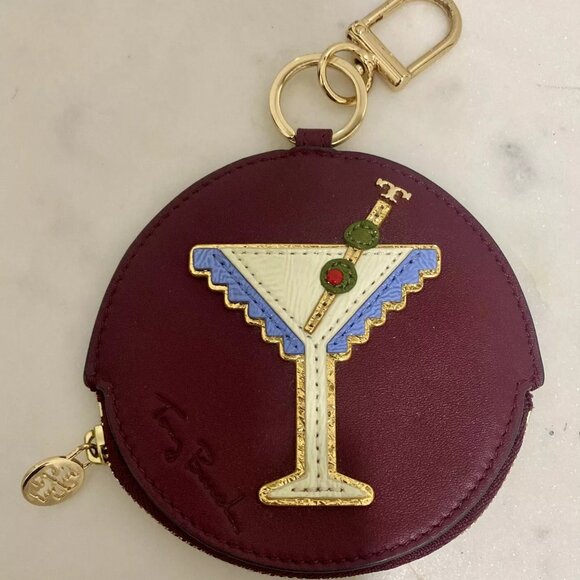 TORY BURCH MARTINI KEY FOB COIN POUCH PURSE ROUND LEATHER - Picture 1 of 3